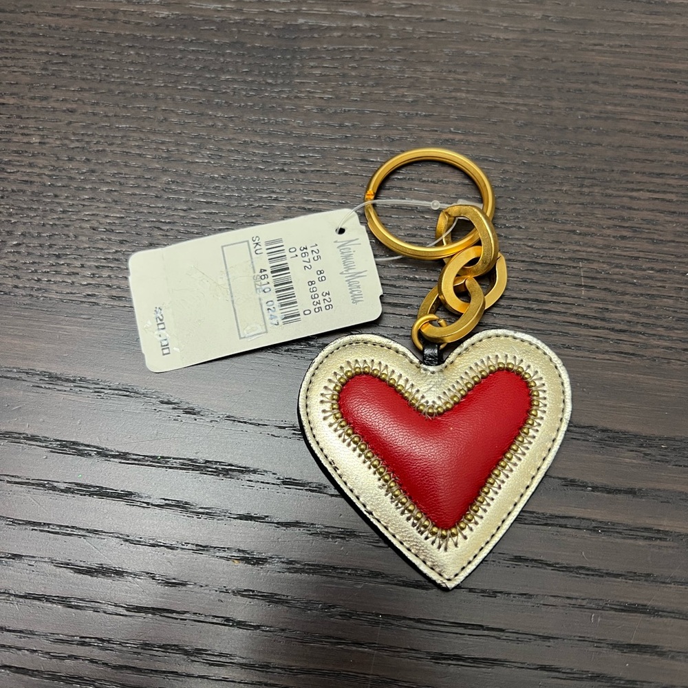 Sharif leather Heart-Shaped Red and Gold Keychain
